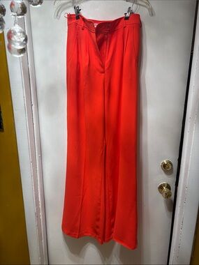 Amanda Uprichard Wide-Leg High-Rise Pants in Bright Red